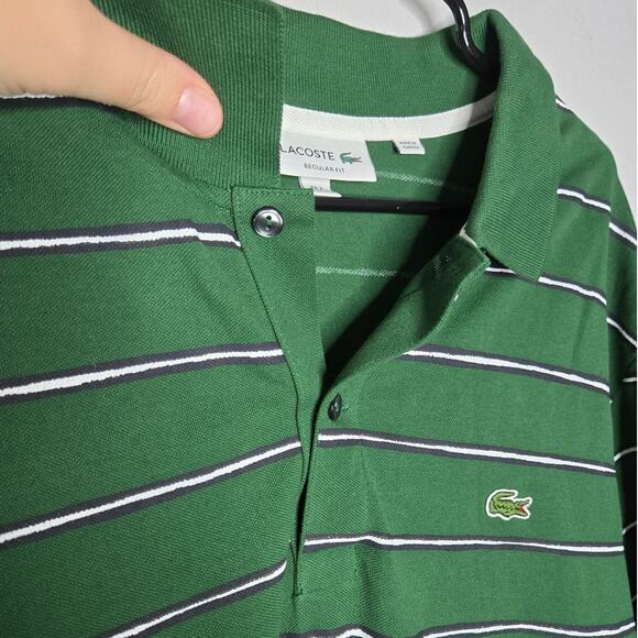 Lacoste Green Navy White Stripe Regular Fit Cotton Polo Shirt Men's XXL - Picture 5 of 10